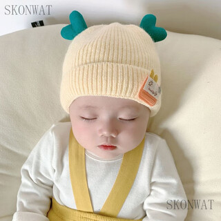 Skonwat baby hat winter cute newborn baby woolen hat autumn and winter warm newborn boy and girl knitted hat star mark-beige 0-12 months/39-47cm