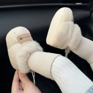 Miduer winter baby waterproof cotton shoes 0-1 toddler shoes for boys, stockings and overshoes that do not fall off, plus velvet and thickening to keep warm 2 khaki (winter warm cotton shoes-letter bear logo) 11.5 inner length 11.5cm s size (recommended for 0-7 months