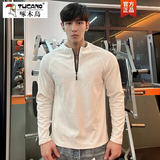 Woodpecker (tucano) autumn and winter american slim-fit german velvet warm t-shirt fitness sports revealed large half-zip henley collar long-sleeved men's bottoming shirt white xl 160-180jin jin is equal to 0.5 kg