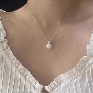 Dyn natural freshwater pearl princess diana pendant is perfectly round, extremely bright and flawless, comparable to a goddess-level necklace, fashionable and exquisite, 8-9mm (silver), free chain