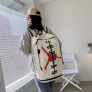 Backpack for men and women, junior high school and high school student schoolbag, large capacity basketball sports backpack, computer bag, travel handbag, 5566 beige