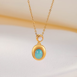 Caizhi jewelry 18k gold opal pendant natural white opal gem akoya pearl necklace for girlfriend 18k gold opal white shell pendant