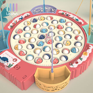 乐亲（Lechin）儿童玩具钓鱼电动旋转磁性捕鱼捞鱼玩具红色