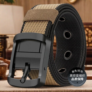 Maichaoshang thickened double-sided nylon belt men's casual rotating pin buckle canvas belt versatile workwear jeans belt trendy khaki + black thickened fish scale pattern woven belt body 3.8cm long 1.2 meters wide suitable for 190jin jin equal to less than 0.5kg
