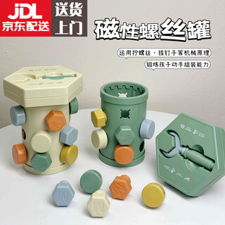 YWZR儿童拧螺丝玩具修理工具箱拆卸装钉螺母组合宝宝蒙氏教育1岁 【绿色】磁性螺丝罐