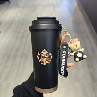 星巴克星巴克杯子礼品定制水杯双饮口保温杯吸管杯咖啡杯伴手礼新年礼物 黑金底女神送小熊挂坠520ml