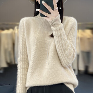 Ordo city's seven-needle double-strand thickened pure cashmere knitted sweater autumn and winter high-neck women's warm raw cashmere rice m