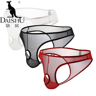 Kangaroo (daishu) men's mesh triangle thong transparent fully see-through european and american version low waist black 2 pieces one size fits all f size