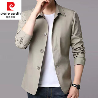 Pierre cardin men's jackets, spring and autumn korean style casual suits, middle-aged lapel windbreaker jackets, men's mid-length tops 80410 light gray l 175