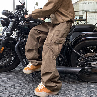 Nying overalls men's 2025 spring new style american high street handsome trendy brand loose straight casual trousers coffee color xl (135-150jin jin equals 0.5kg)