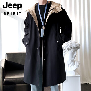 Jeep spirit men's windbreaker jacket men's spring and autumn mid-length coat teenage boys british style jacket men's black l 130-150jin jin is equal to 0.5 kg