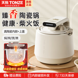 天际（TONZE）真柴火饭全陶瓷内胆小型电饭锅米饭煮粥多功能迷你3-4个人1-2家用5-6微压智能0无涂层电饭煲可预约 2L容量-陶瓷内胆+上盖-约6碗（1-4人） 2L