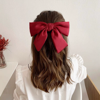 Lingmeng korean style bow hairpin, princess hair, hair accessories on the back of the head, spring clip, big children's hairpin, performance accessories, red hairpin 1 piece