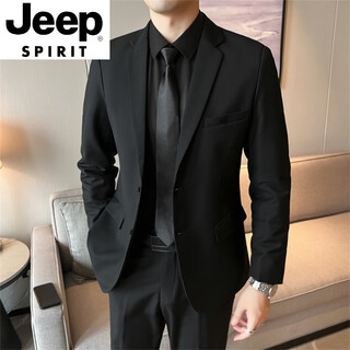 Jeep spirit suit jacket men's slim suit casual business professional formal wear handsome groomsman suit two-piece black suit s