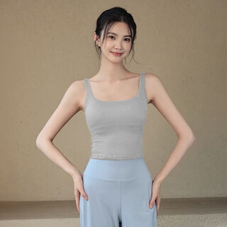 Lululmcctn women's new style yoga top with chest pad to close the breasts, running training, pilates, professional fitness sports vest, light hemp gray s
