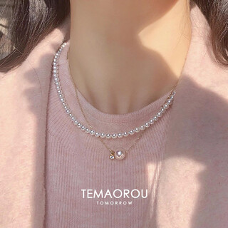 Pop spring stacked pearl pendant necklace women's light luxury niche high-class clavicle chain light luxury niche accessory necklace a pearl necklace clavicle chain pearl diameter approximately 4m