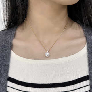 Shu mo zhuji pearl simple temperament versatile fashion 18k gold freshwater pearl pendant 12-13mm perfect round aurora necklace 18k gold princess style 12-13mm gold pearl pendant necklace