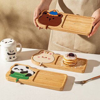 Modern housewife animal party plate home 2025 new coffee cup wooden tray refreshment plate children's dinner plate one person food tray-panda