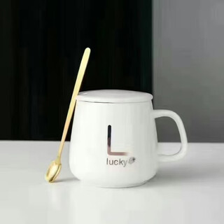 An junsheng ceramic mug high temperature resistant mug with lid spoon household tea cup coffee cup student cup ceramic office creative white - lid spoon