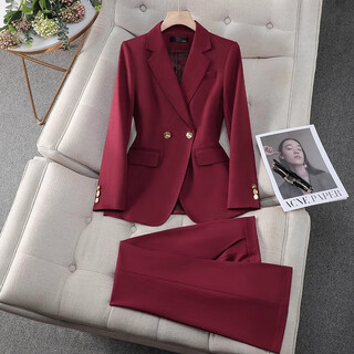 Jian ting professional suit suit for women 2025 high-end formal occasion announcer host formal suit jacket work clothes two-button burgundy suit + bootcut pants l (recommended 100-110 jin jin equals 0.5 kg)