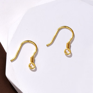 Only double baitai gold glossy ear hook pure gold 999 curved hook women's earrings diy accessories material semi-finished 5g earring accessories a pair of curved hook accessories 0.74g