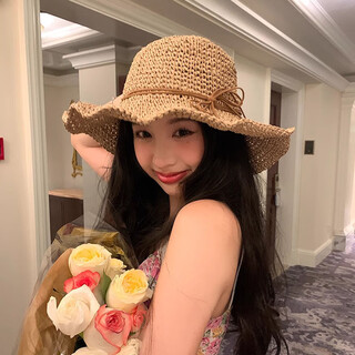 Overthinking straw hat women's bucket hat sun hat hat sun hat seaside beach hat women's sun hat high-end fashion khaki wax rope bucket hat