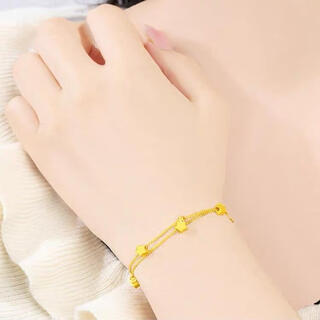 Junbuxiang gold color heart-pounding bracelet for women 2025 imitation 999 pure gold 18k pure gold double layer pounding heart bracelet 20cm