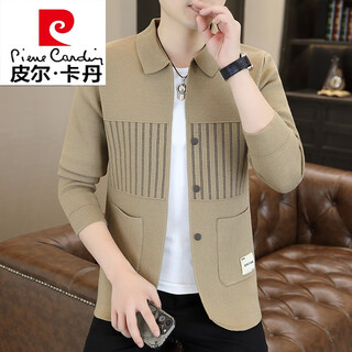 Pierre cardin knitted jacket men's 2025 spring and autumn new sweater cardigan trendy handsome high-end jacket sweater 24801 khaki m recommendation 80-100jin jin equals 0.5 kg