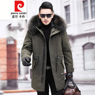Pierre cardin winter parka men's mink jacket coat fur liner fur integrated haining genuine leather jacket hooded military green m