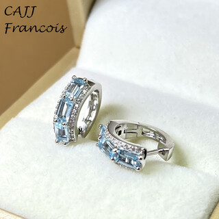 Cajj francois 1.56 carat aquamarine earrings 925 silver simple everyday natural colored gems jewelry gem aquamarine earrings