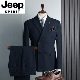 Jeep spirit suit men's double-breasted business casual suit three-piece groom's wedding dress navy blue (suit + vest + pants) 46 s