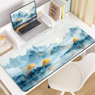 聚盈丰 鼠标垫大号桌垫笔记本键盘垫电脑办公锁边可爱卡通电竞包边游戏桌垫800*300*2mm 水墨江山