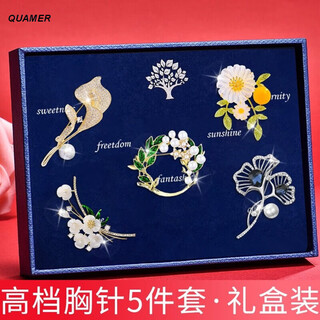 Quamer brooch gift box five-piece set high-end light luxury corsage sweater chain combination suit dress brooch set one