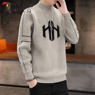 Woodpecker sweater men's autumn and winter pullover sweater men's velvet thickened trendy long-sleeved bottoming shirt men's line clothes men's 8083 beige m 165