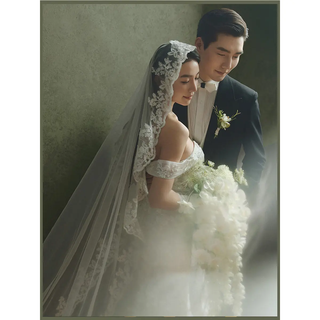 Shiyi bridal main wedding veil long trailing pearl lace retro simple forest internet celebrity photo props veil white lace veil 2.8*1.4 meters