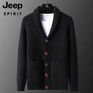 Jeep spirit thick thread sweater jacket men's green fruit collar cardigan sweater loose large size retro japanese thickened sweater black l 170