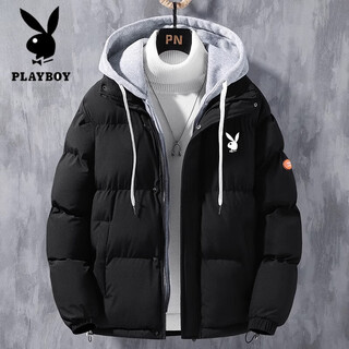Playboy down jacket men's winter new thickened bread jacket teenagers loose hooded white duck down jacket s090 black xl 120-130jin jin is equal to 0.5 kg