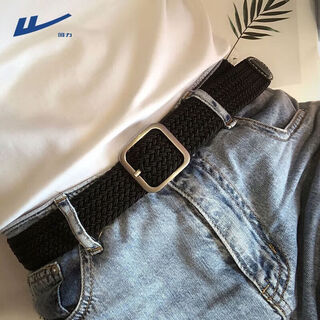 Warrior 2025 new woven belt men's trousers belt women's jeans belt military training trendy young people canvas men's black square buckle no need to punch holes 115cm
