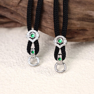 Pop-plated 18k gold inlaid zircon pendant lanyard braided black rope double safety buckle versatile personalized accessories universal buckle black rope necklace