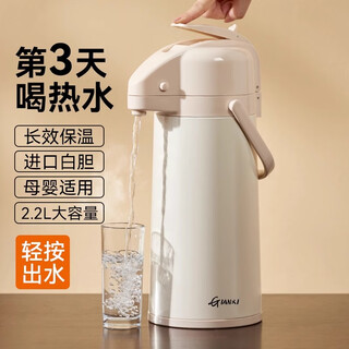 Tianxi (tianxi) push-type thermal kettle thermos bottle air pressure thermal kettle household large-capacity thermal kettle glass liner boiling water bottle white 2.2l double tube water outlet + thickened liner