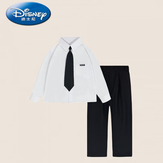 Disney autumn fashion new spring and autumn shirt baby boys korean long sleeve shirt handsome suit children's wear black trousers + white cotton long sleeve shirt + black 90 cm