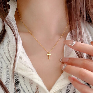 Fujiu applicable titanium steel non-fading cross necklace for women 2025 18k gold pendant high-end clavicle chain small gold s
