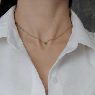 Zhongchi good reunion and forward bai baihe same necklace green single diamond clavicle chain short non-fading titanium steel accessories green-handmade gemstone gold titanium steel chain