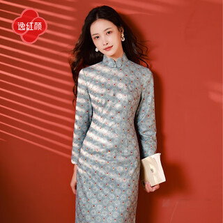 E.beauty tangya 2025 autumn new arrival knitted handmade beading improved new chinese style daily cheongsam for women aqua blue l