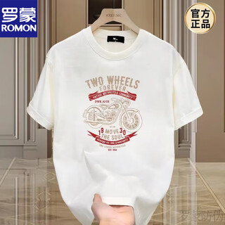Camiseta de manga corta de algodón puro de Romon Heavy para hombres en la motocicleta retro de verano Camiseta de media manga de hombro delantero delantero para hombres NUEVOS PRODUCTOS NUEVOS 683 WHITE M (recomendado 100-120 Jin [Jin iguala 0.5 kg])