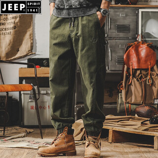 Jeep spirit american heavyweight retro workwear pants men's spring and autumn loose large size trendy casual pants men's wide-legged harem pants military green m