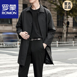 罗蒙（ROMON）风衣男中长款外套2025新款春秋季潮流韩版宽松商务休闲高级感大衣 黑色 M 宽松版型