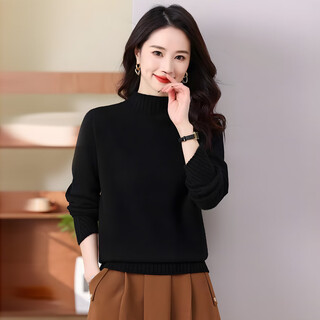 Chunzhu 100% cashmere autumn and winter half turtleneck sweater versatile solid color basic western style warmth thick bottoming cashmere sweater women black m (95cm)