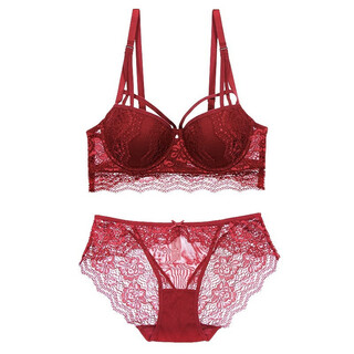 Ancient and modern (gujin) french three-breasted european and american new lace women's bra set sexy push-up underwear bra red 75a