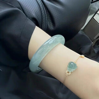 Laokeng jade bracelet burmese oil green floating flower jade bracelet female imperial concubine bracelet ice type light green jade bracelet women's no. 54